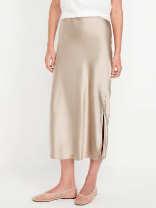 High-Waisted Satin Midi Slip Skirt | Old Navy (CA)