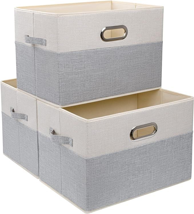 DIMJ Closet Storage Bins, Washable Storage Basket for Shelves, Collapsible Storage Bins with Hand... | Amazon (US)