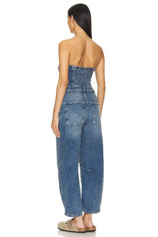 x We The Free Je Suis Pret Barrel Jumpsuit in Petit Blue | Revolve Clothing (Global)