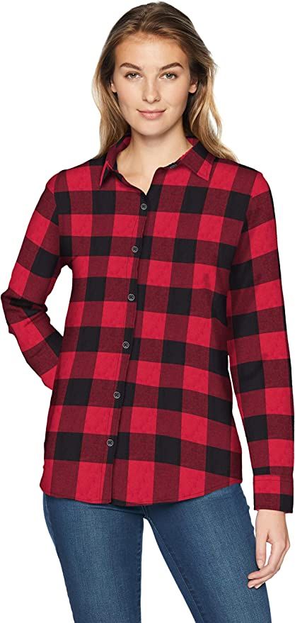 Amazon Essentials Women's Classic-Fit Long-Sleeve Lightweight Plaid Flannel Shirt | Amazon (US)