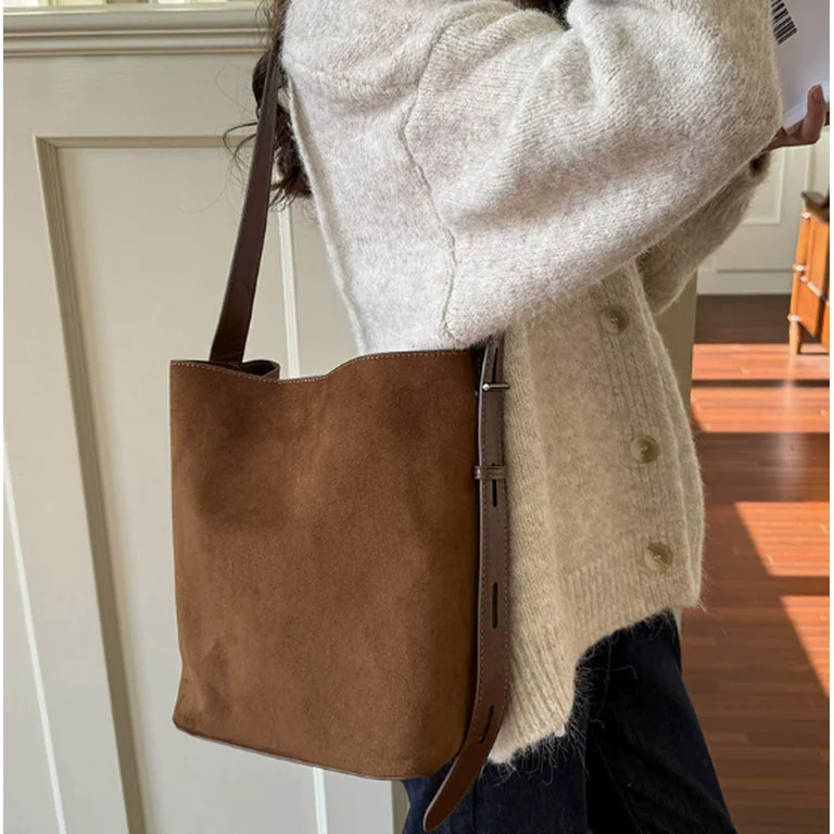 URSOFINE Women’s Trendy Suede Tote Bag Slouchy Shoulder Bags For Women Fall Bucket Underarm Bag... | Walmart (US)