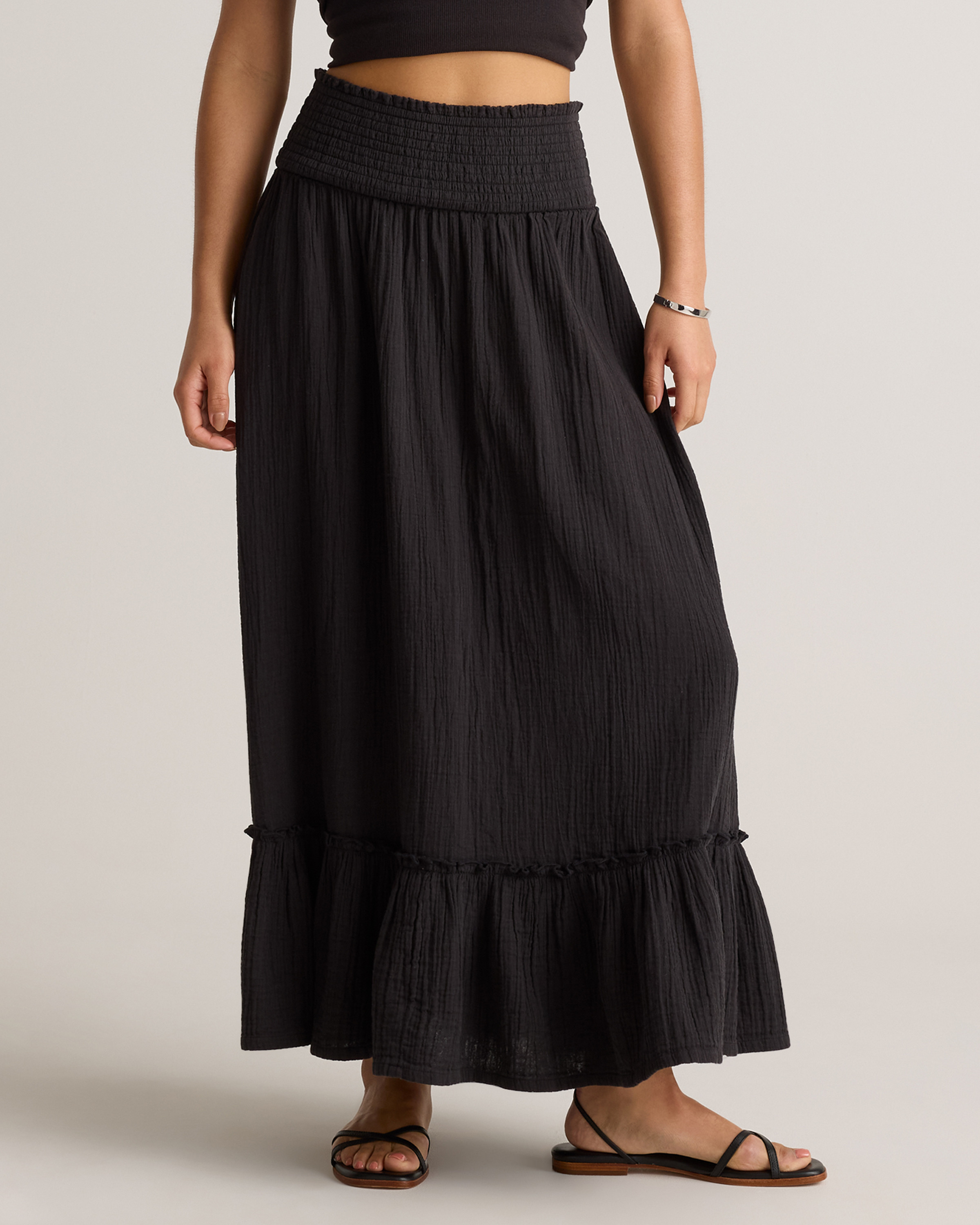 Quince | Women's Gauze Smocked Maxi Skirt in Black, Size XS, Organic Cotton | Quince