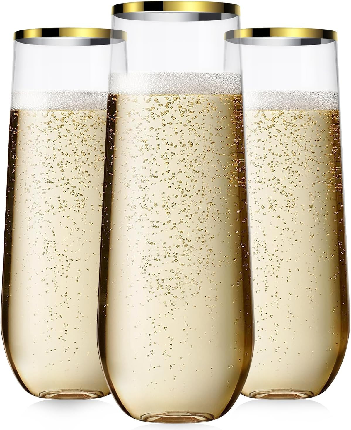 24 Pcak Champagne Flutes Plastic, 9 Oz Disposable Stemless Mimosa Gold Rim Toasting Glasses, Clea... | Amazon (US)