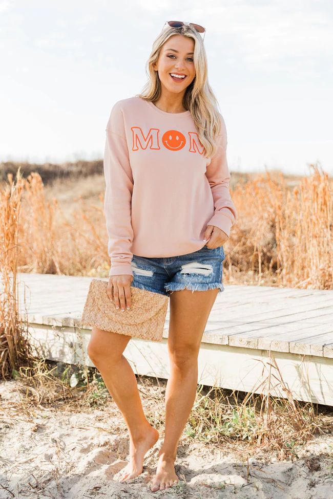 Mom Smiley Peach Graphic Sweatshirt | The Pink Lily Boutique