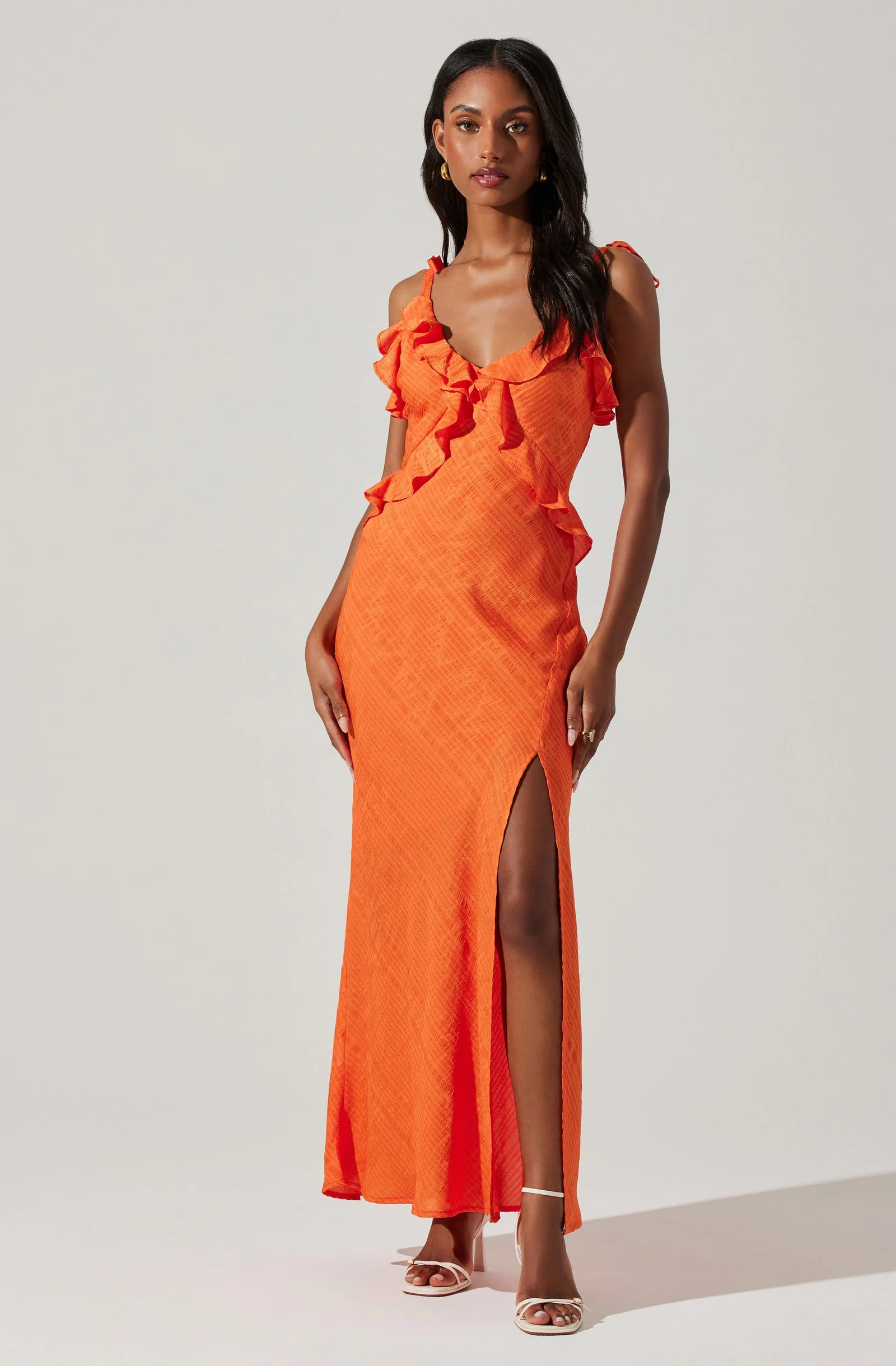 Sorbae Ruffle Maxi Dress - Orange / M | ASTR The Label (US)