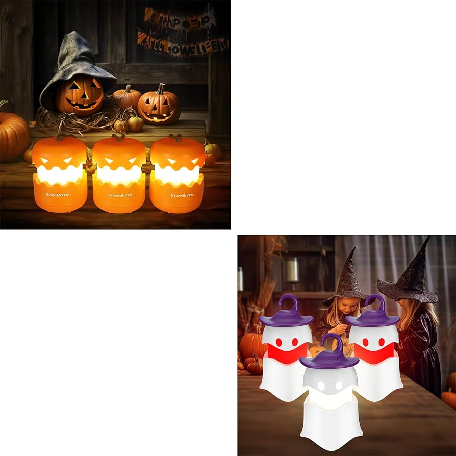EverBrite 3-Pack Halloween Pumpkin Lantern & 3-Pack Halloween Hanging Ghost Lights | Amazon (US)