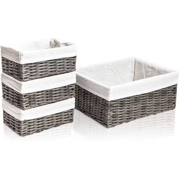 Farmlyn Creek 4-Pack Grey Wicker Storage Baskets with Liners, for Shelf Organization (2 Sizes) | Target