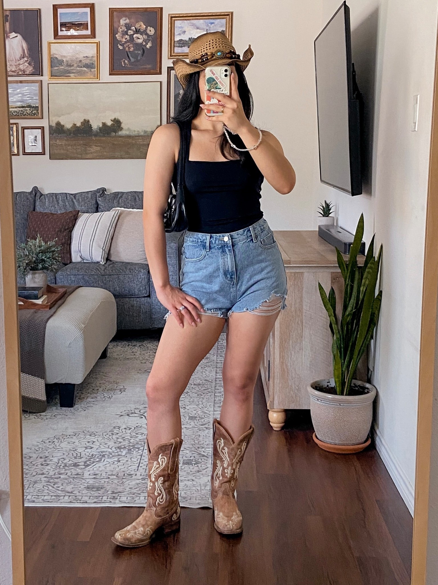 outfit of the day inspo 🤠🤎 wearing this top from amazon in a size large and it fits like a medium (recommend going up a size), wearing these denim shorts in a size medium. accessorized this fit with a pair of western boots and western hat for a cutie western summer look, this would be a great outfit for a summer country concert too! 

🏷️: summer western outfit, casual western fashion, cowgirl summer style, western-inspired outfit, summer country concert outfit, summer look, rodeo outfit idea, southern summer fashion, amazon fashion finds, cowboy hat summer look, summer outfit with boots, cowgirl style inspo, 



#LTKStyleTip #LTKParties #LTKSeasonal