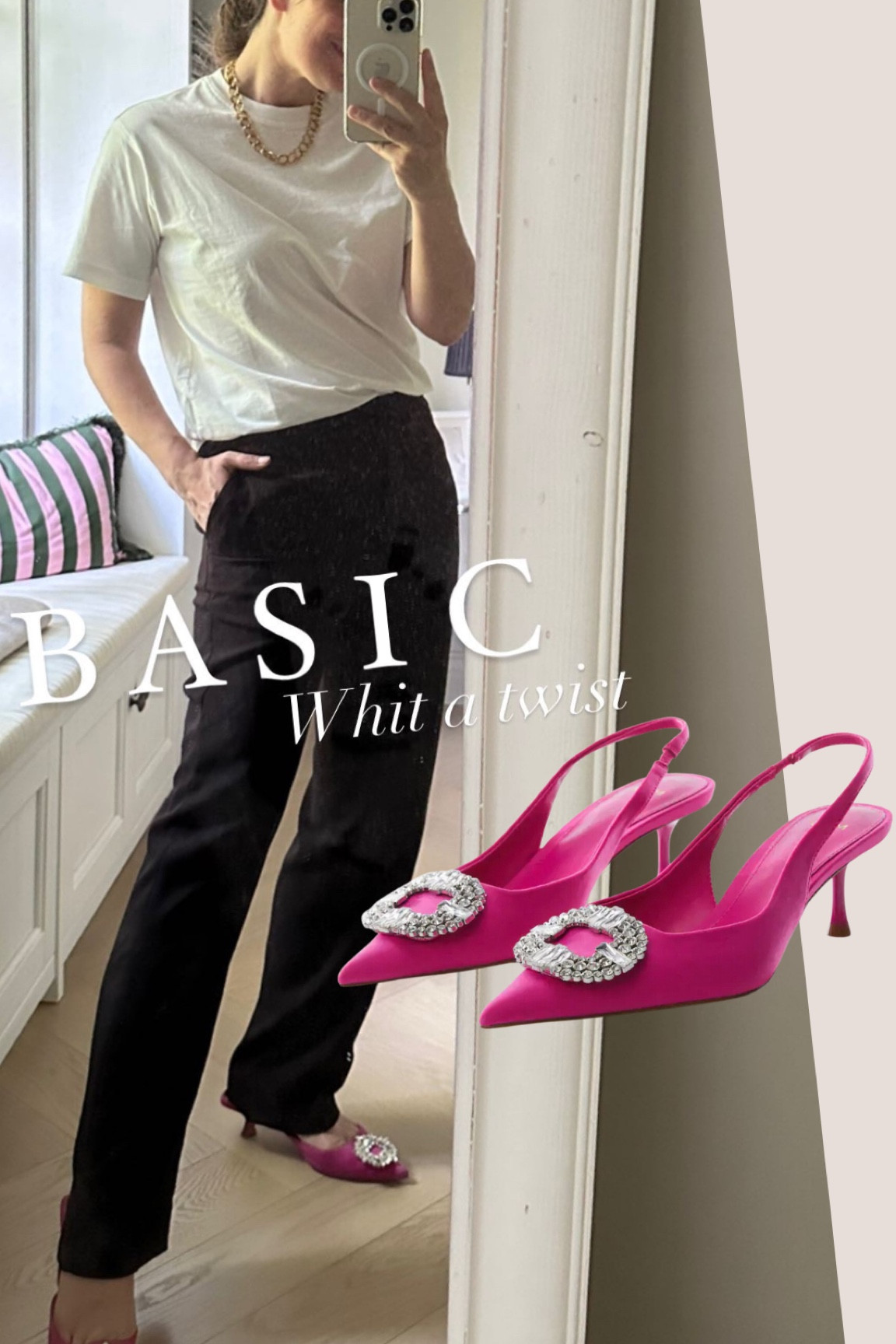Basic work Outfit with a pink twist. 
One of the most loved shoes that I have are back in stock on Mango store. 
Le scarpe che amate tanto sono disponibili ora su Mango. 
Il perfetto twist su un outfit basico da ufficio in bianco e nero  

#LTKunder100 #LTKworkwear #LTKshoecrush