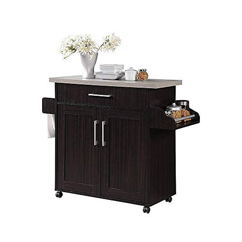 Hodedah Kitchen Island with Spice Rack, Towel Rack & Drawer, Chocolate with Grey Top | Amazon (US)