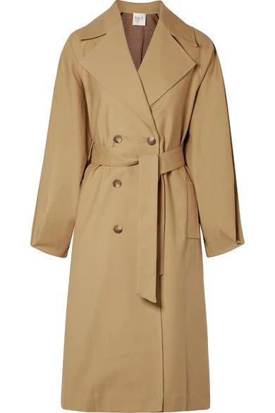 SEA - Kamille Checked Woven And Stretch-cotton Poplin Trench Coat - Sand | NET-A-PORTER (US)