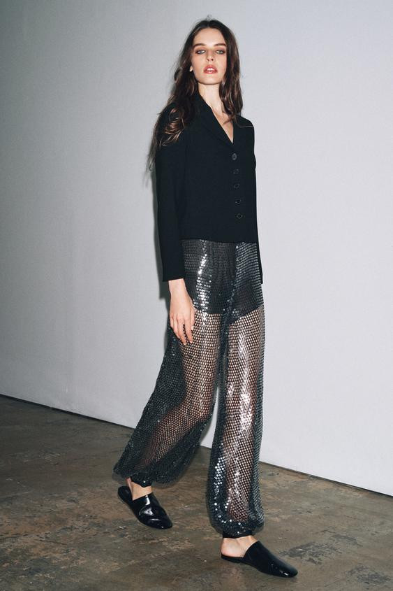 ZW COLLECTION SEQUIN BALLOON PANTS | Zara US