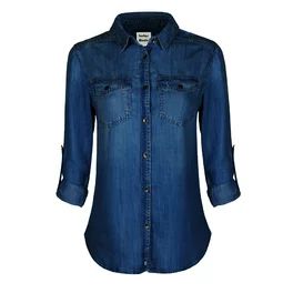 Made by Olivia Women's Classic Long/Roll Up Sleeve Button Down Denim Chambray Shirt | Walmart (US)