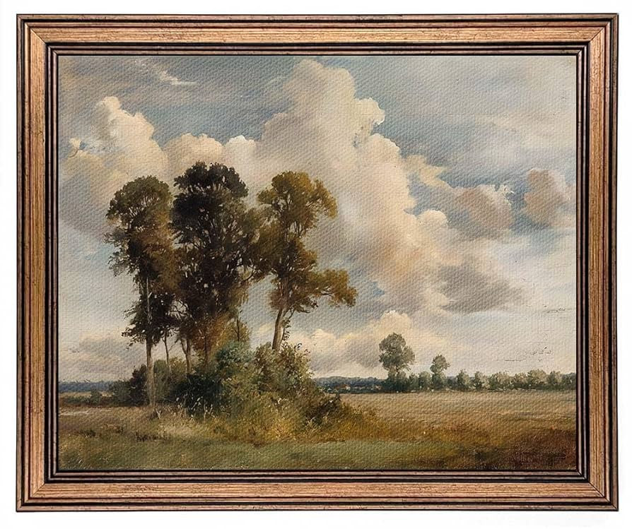 Framed Vintage Wall Art Rustic Field Trees Landscape Painting Canvas Print Artwork Antique Gold F... | Amazon (US)