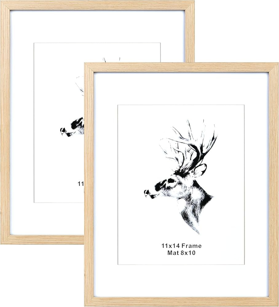 Yaetm 11x14 Picture Frame with Mat for 8x10 Set of 2, Solid Oak Wood Photo Frames with Tempered G... | Amazon (US)