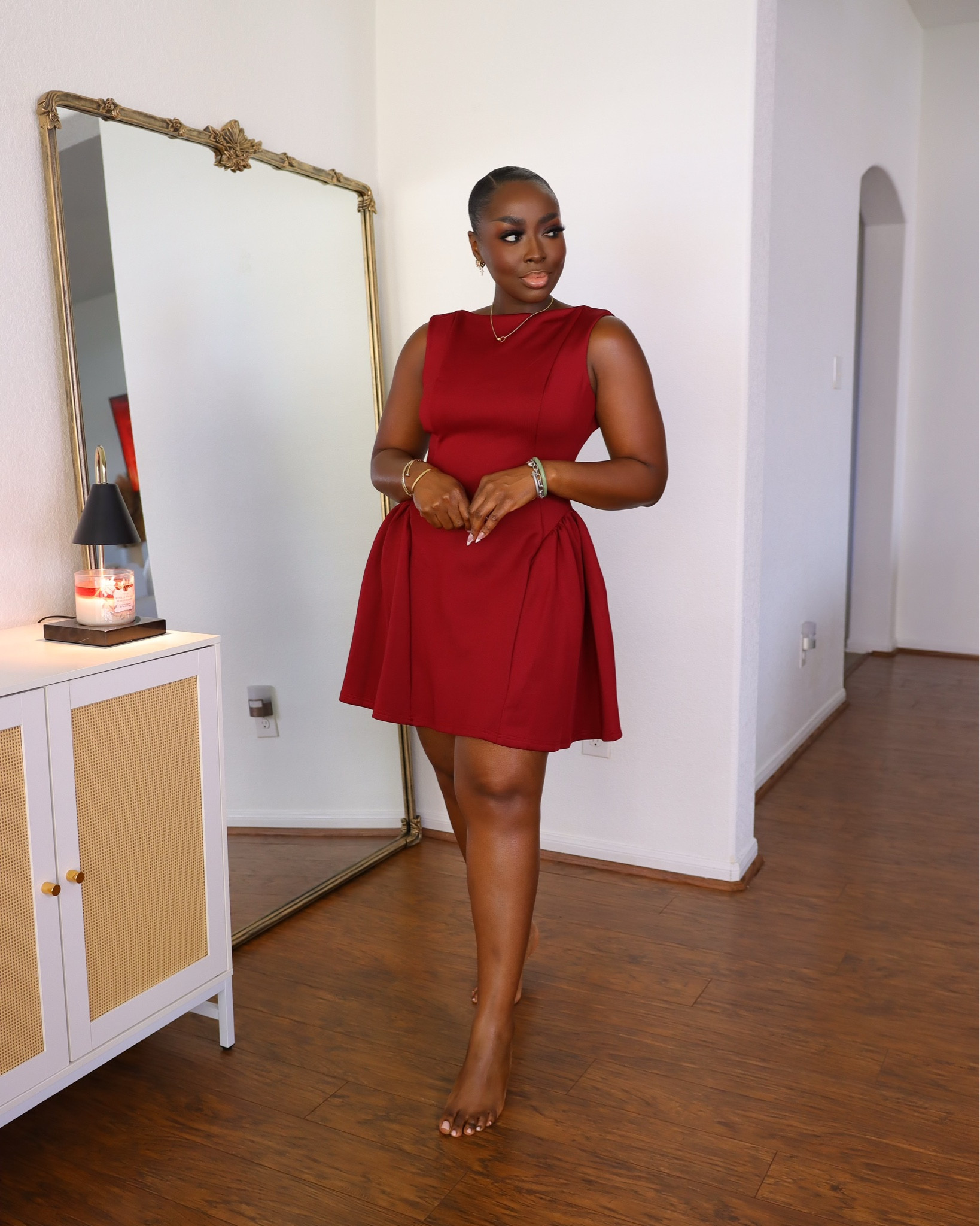 Wearing a L in this backless, burgundy/red dress and this is so flirty and fun! I could use a M, since the waist is big. Wicked cute for a holiday party!

#LTKHoliday #LTKStyleTip #LTKFindsUnder50