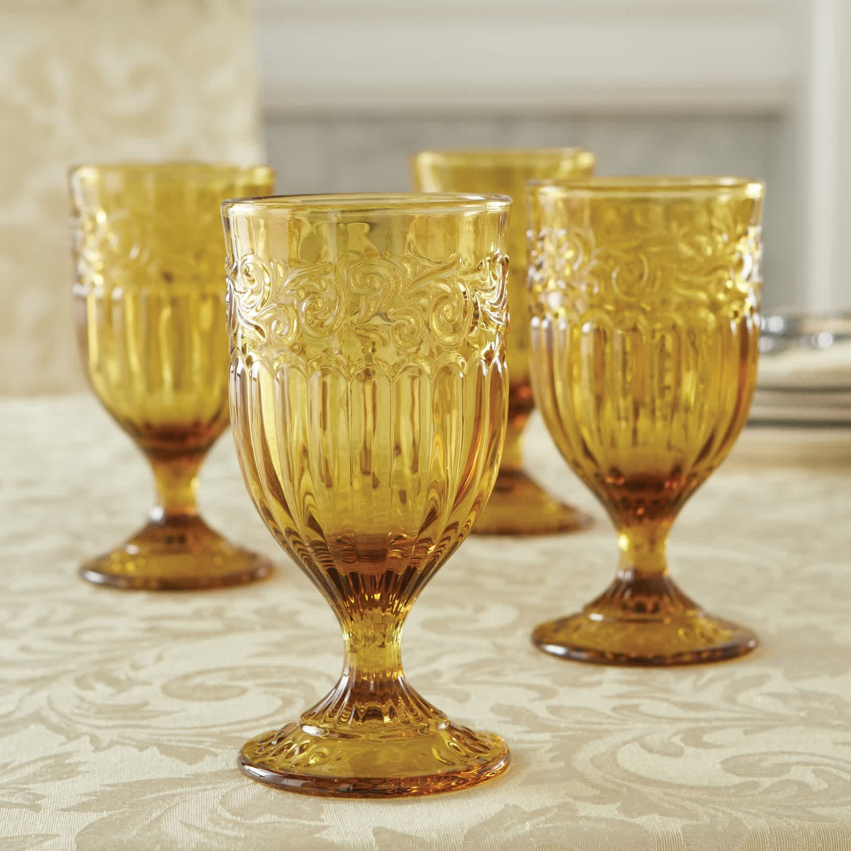 BrylaneHome 4 Piece Amber Goblets Set | 196438716313 | Lowe's