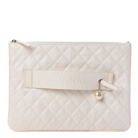 CHANEL Iridescent Caviar Medium Night by the C Pouch Clutch White | Fashionphile