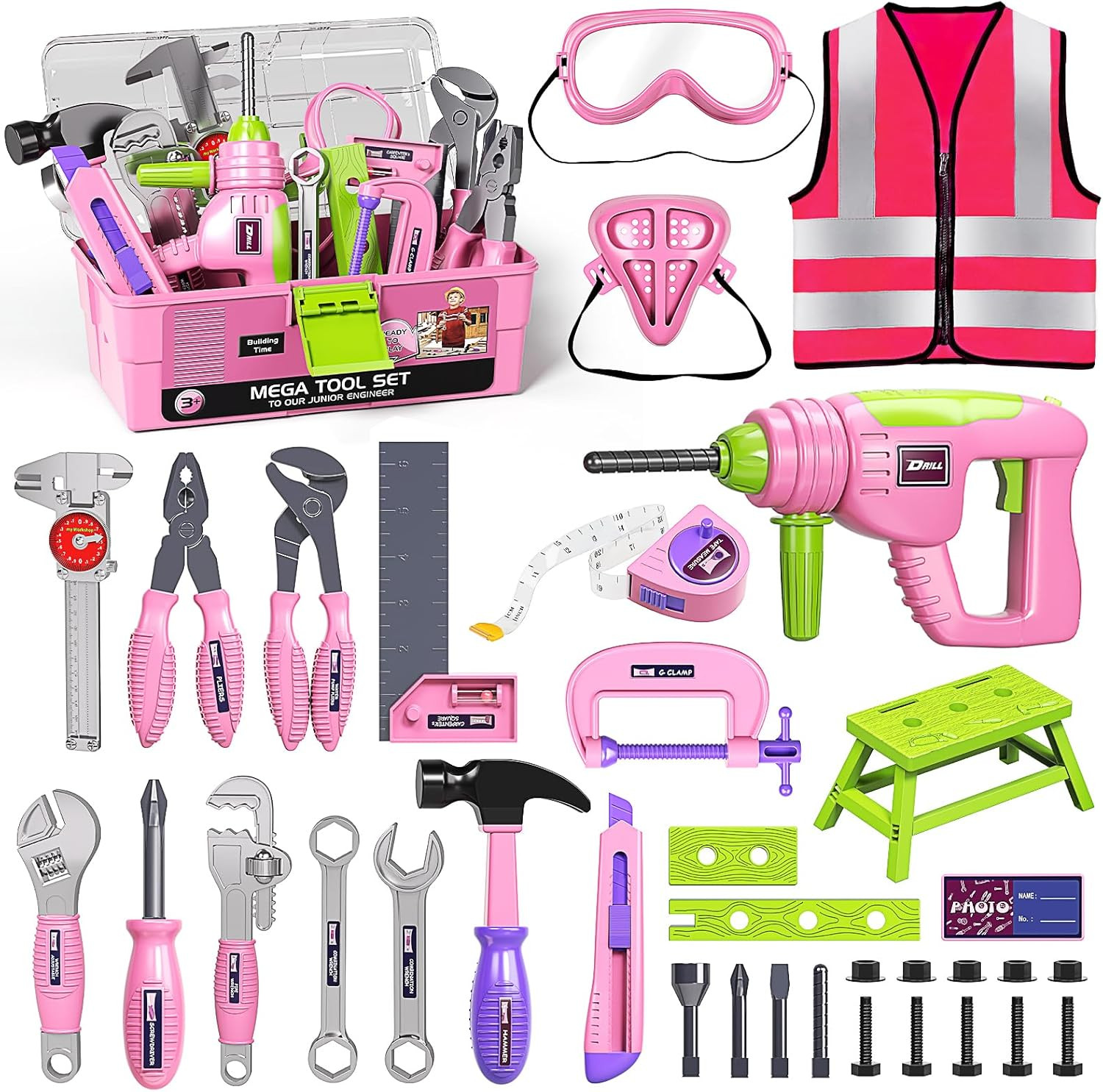 Deejoy Pink Kids Tool Set for Girls-Toddler Tool Set with Electronic Toy Drill & Tool Box, STEM P... | Amazon (US)