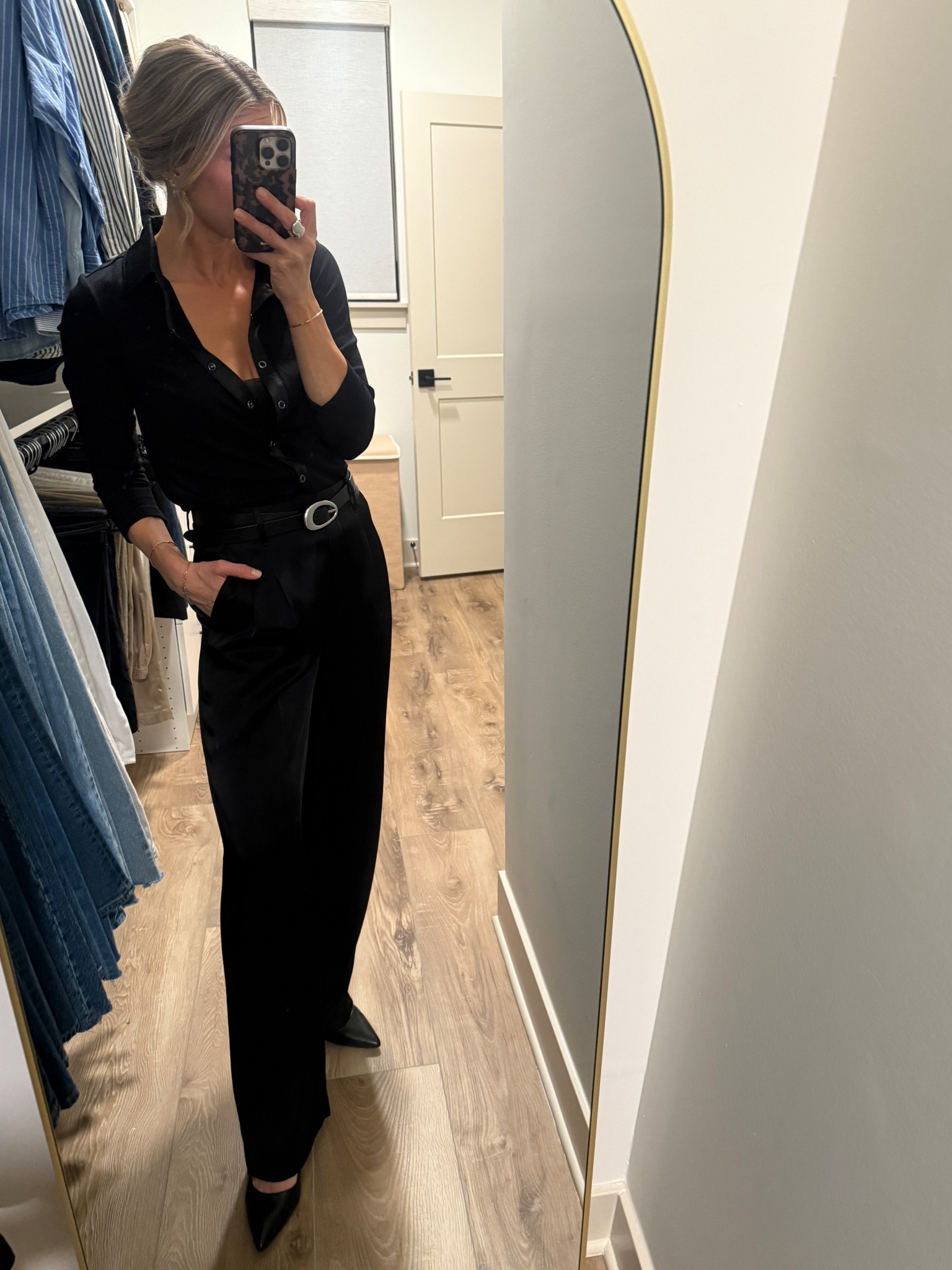 Wearing XS top, 4 satin pants, small belt, heels tts

#LTKFindsUnder100 #LTKOver40 #LTKFindsUnder50