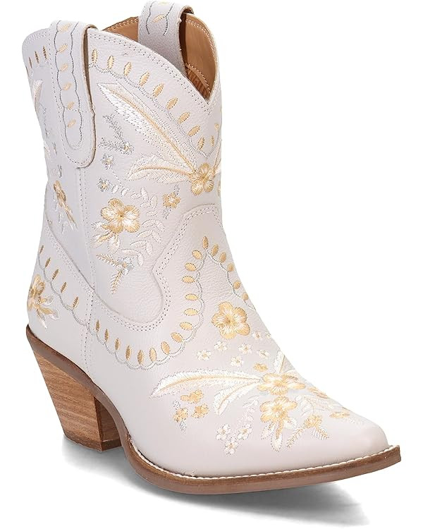 Dingo Womens Primrose Embroidered Floral Snip Toe Casual Boots Ankle Mid Heel 2-3" - Off White - ... | Amazon (US)