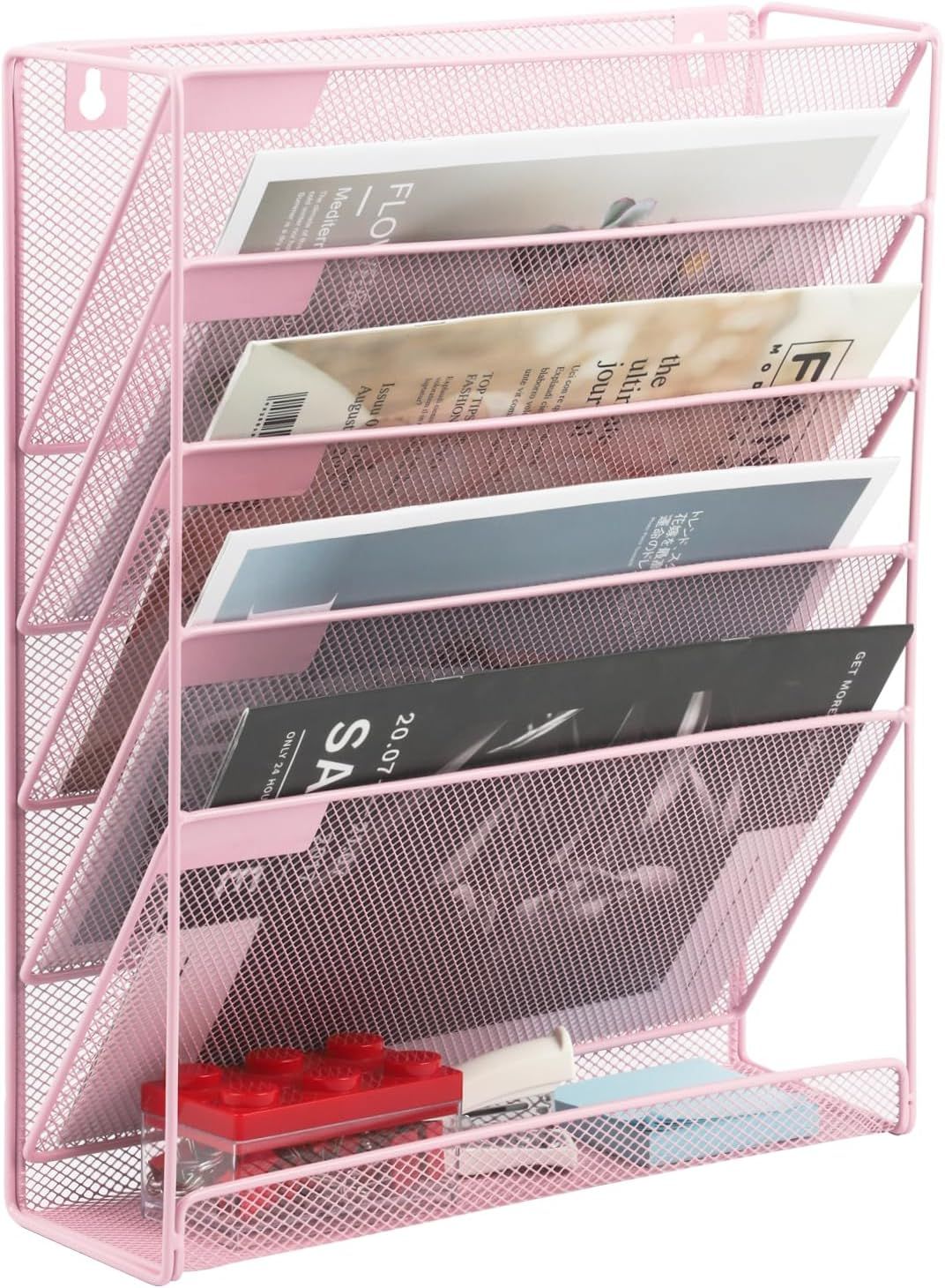 EASEPRES Wall File Holder Organizer, Cute Pink Desk Accessories 5 Tier Hanging File Mail Magazine... | Amazon (US)