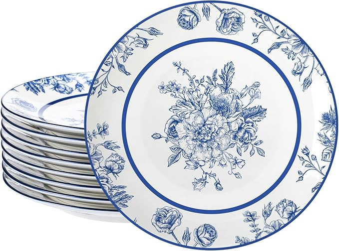 Jinei 8 Pcs Blue Floral Salad Plates Dinnerware Set Chinoiserie Ceramic Round Dessert Serving Pla... | Amazon (US)