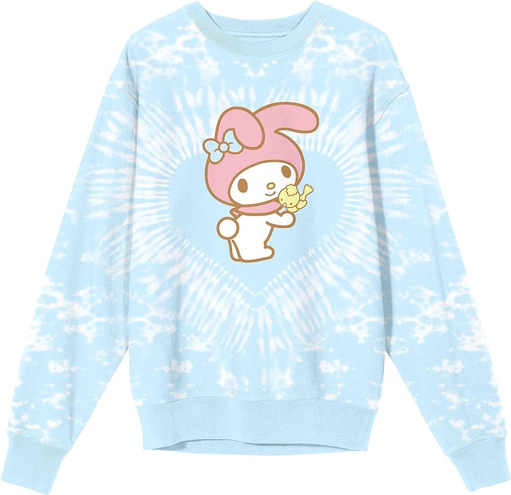 My Melody Main Character With Bird Crew Neck Long Sleeve Blue Heart Tie Dye Women's Sweatshirt | Amazon (US)