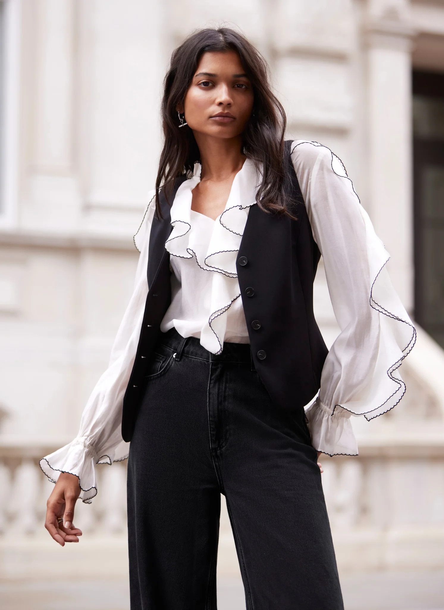 Black Fitted Waistcoat | Mint Velvet