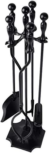 Amagabeli 5 Pcs Fireplace Tools Sets Black Handle Wrought Iron Large Fire Tool Set and Holder Out... | Amazon (US)