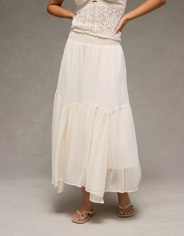 AE Smocked Handkerchief Hem Maxi Skirt | American Eagle Outfitters (US & CA)