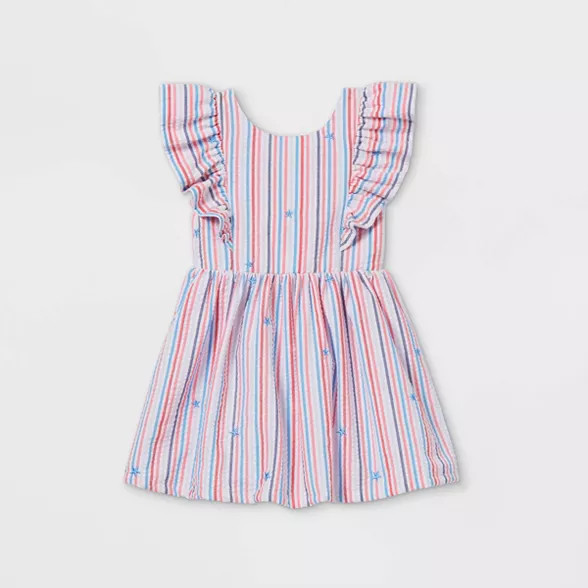 Toddler Girls' Seersucker with Stars Ruffle Sleeve Dress - Cat & Jack™ Red/White/Blue | Target