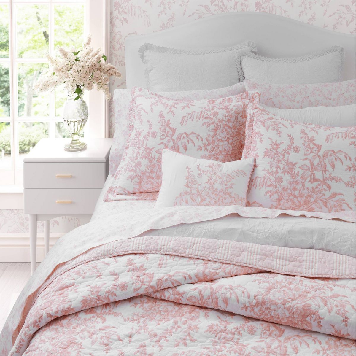 Twin Bedford Cotton Quilt Set Pink - Laura Ashley | Target