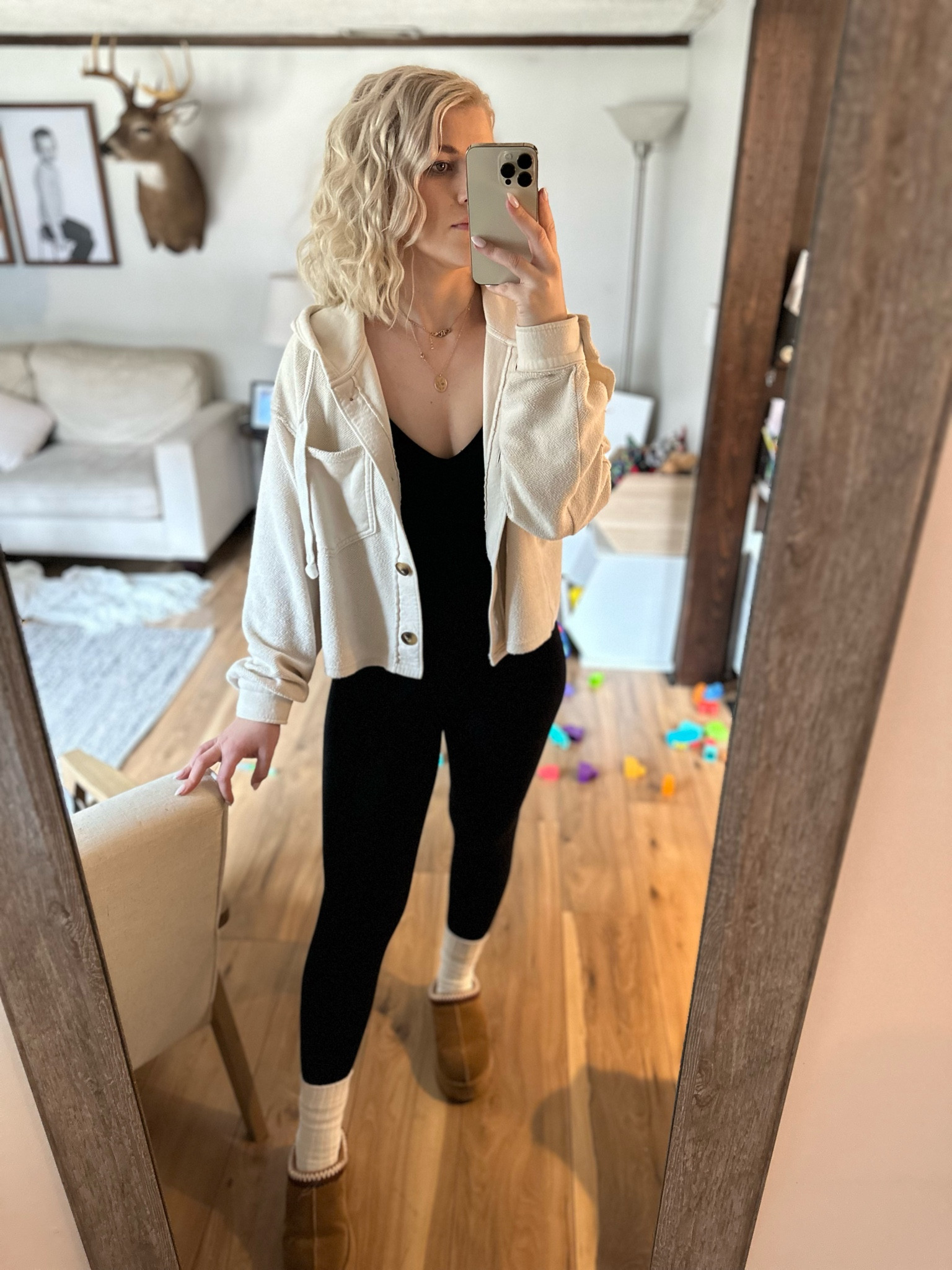 Outfit featuring my messy house 🏠 This jumpsuit is a 10/10, comfiest and most flattering I’ve found! 
Women’s outfit 
Mom outfit 
Mom style 
Women’s style 
Spring outfit 

#LTKfamily #LTKstyletip #LTKSeasonal