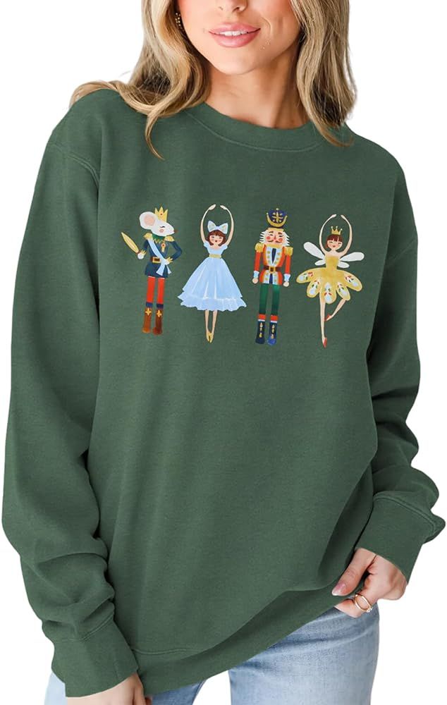 IZYJOY Women Christmas Nutcracker Sweatshirt Xmas Ballet Lovers Oversized Top Crewneck Long Sleev... | Amazon (US)