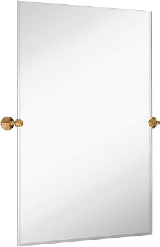 Hamilton Hills 24x36 inch Frameless Pivot Mirrors for Bathrooms with Brushed Gold Rounded Wall Br... | Amazon (US)