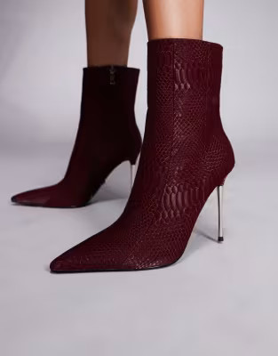 Azalea Wang Calean stiletto heel ankle boots in burgundy | ASOS | ASOS (Global)