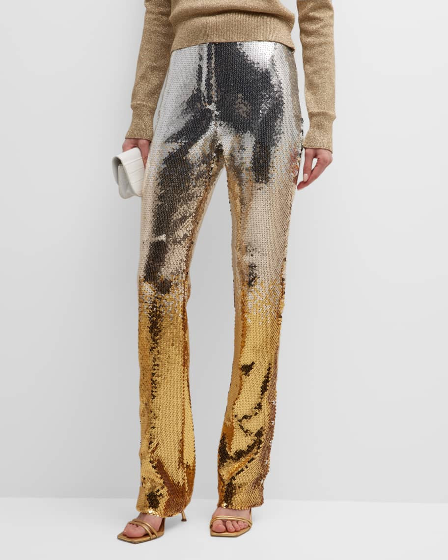 Rabanne Ombre Sequin Split-Hem Flare Pants | Neiman Marcus
