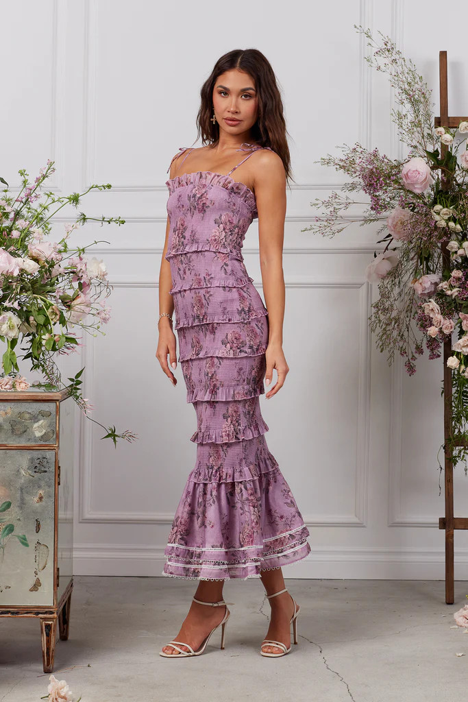 The Geranium Dress in Lilac Tapestry Rose | Over The Moon
