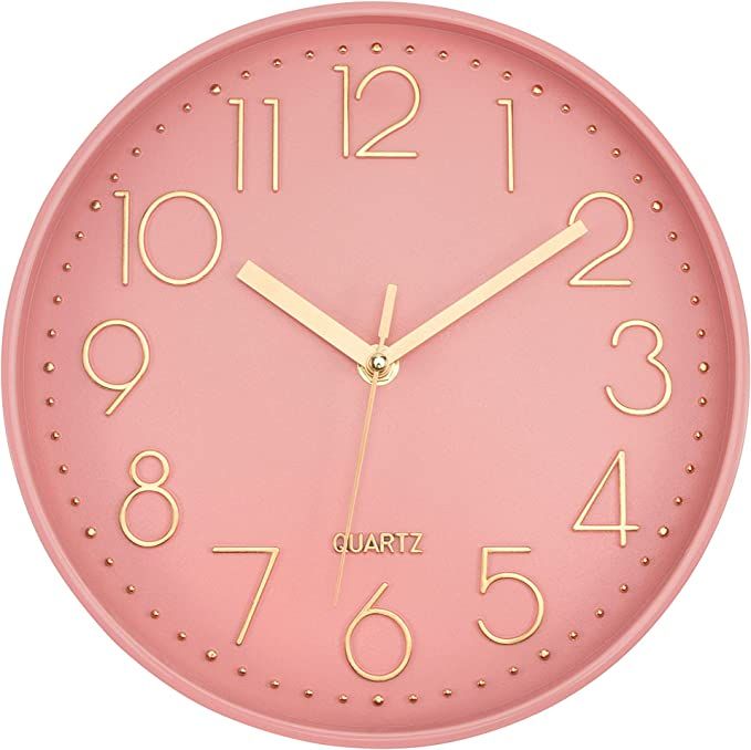 Lumuasky Pink Wall Clock Modern Battery Operated Analog Small Cute Silent Non-Ticking Decorative ... | Amazon (US)