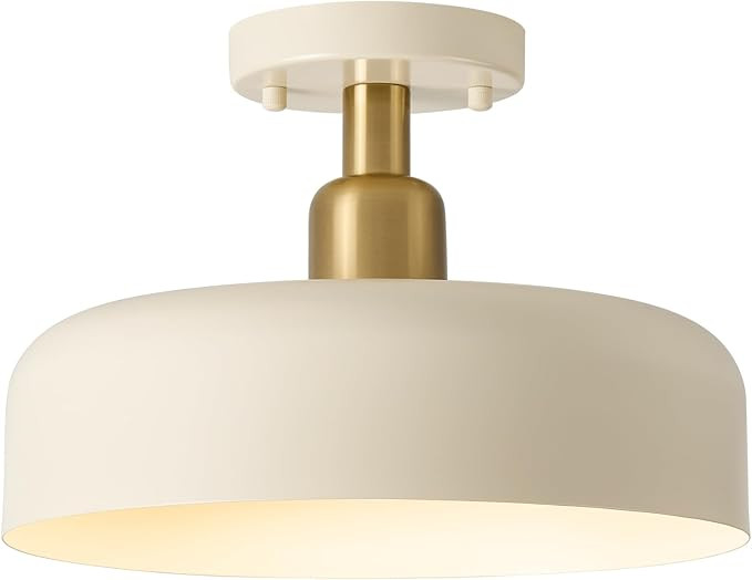 BISAMIYA Modern Milk White Semi Flush Mount Ceiling Light Fixture, Brass Accent and 12.6" Metal S... | Amazon (US)