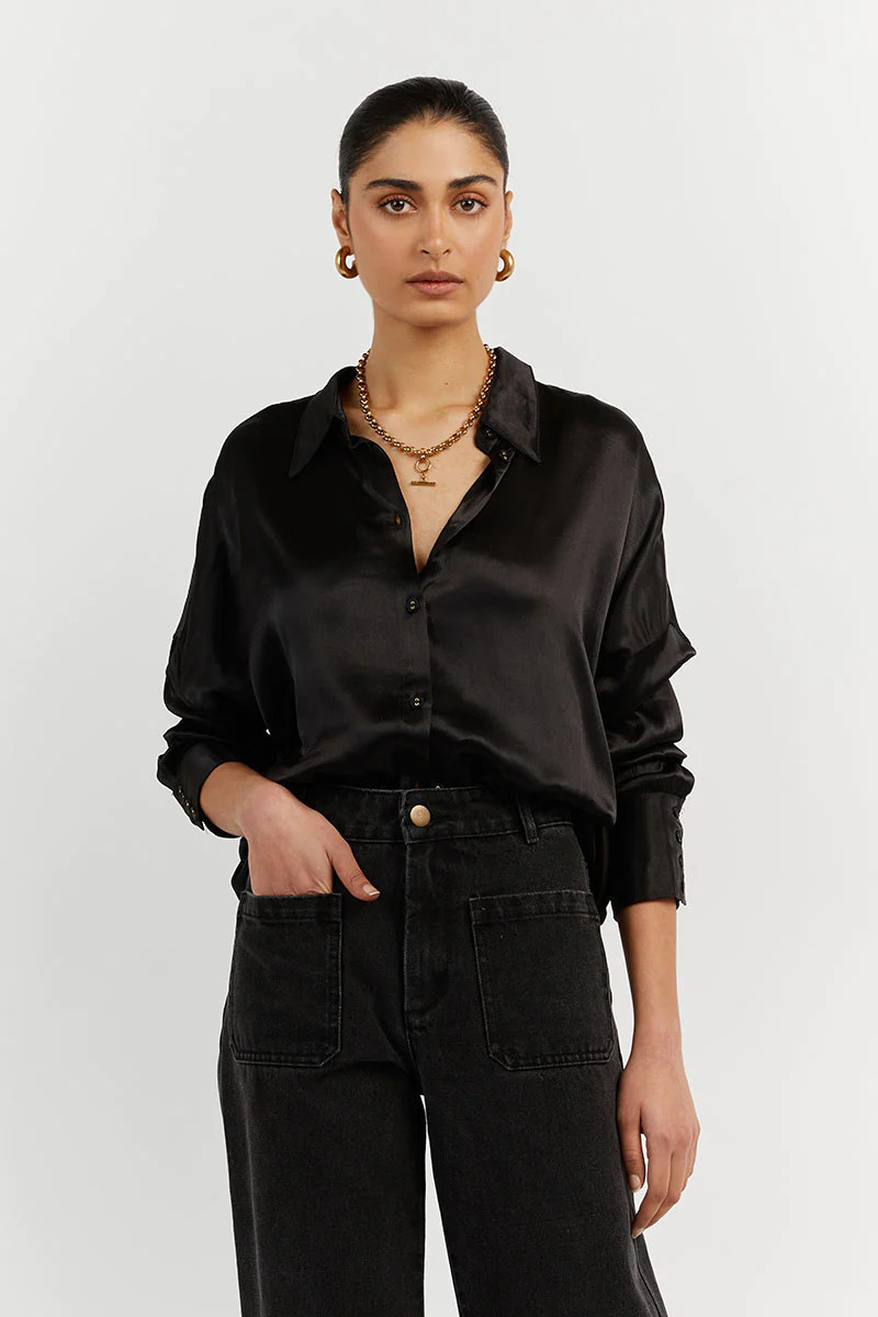SIMONE BLACK SATIN SHIRT | DISSH