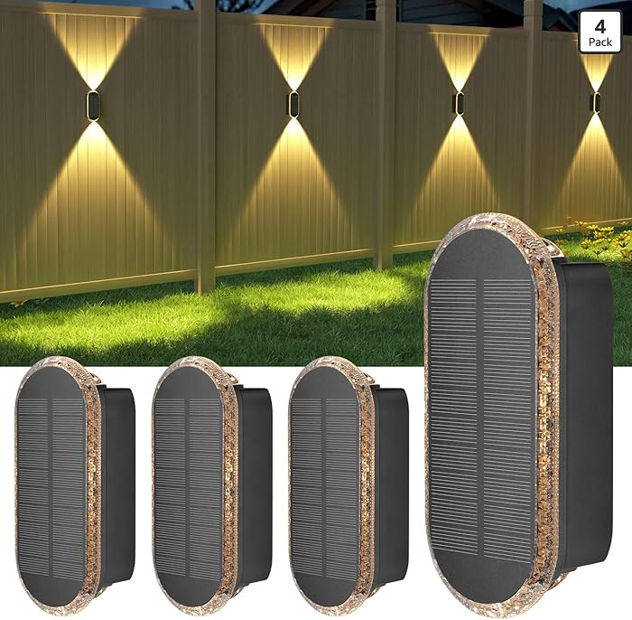 Ellasay Fence Lights Solar Powered: 4 Pack Solar Wall Lights Outdoor Up and Down IP67 Waterproof ... | Amazon (US)