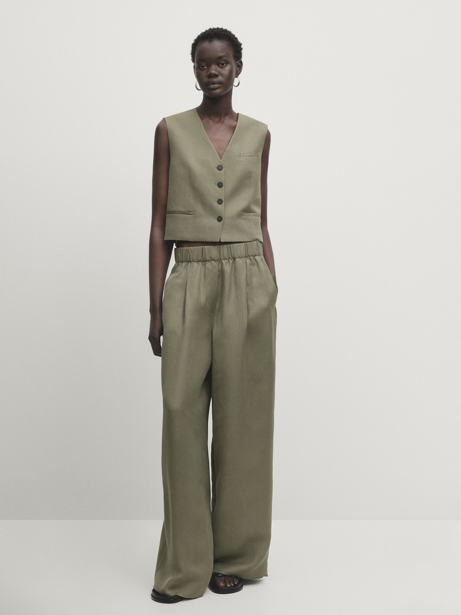 Wide-leg co-ord trousers with elasticated waistband | Massimo Dutti US