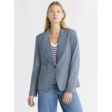 Free Assembly Women's Single Breasted Chambray Blazer, Sizes XS-XXL | Walmart (US)
