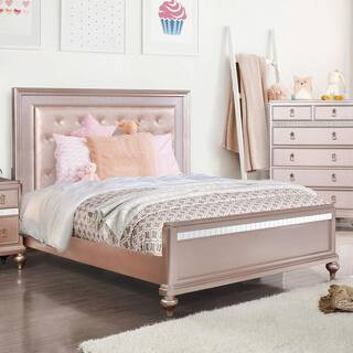 Kloe Pink Wood Frame Queen Panel Bed with Tufted Headboard | The Home Depot
