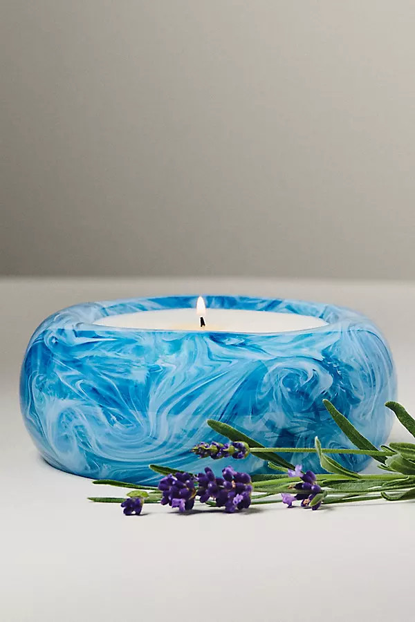 Slow Burn Glass Handblown Floral Lavender Glass Candle | Anthropologie (US)