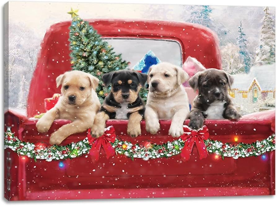 alottagifts Red Truck Labs Dogs Lighted Canvas Wall Art Print 16" x 12" With Timer | LED Canvas C... | Amazon (US)