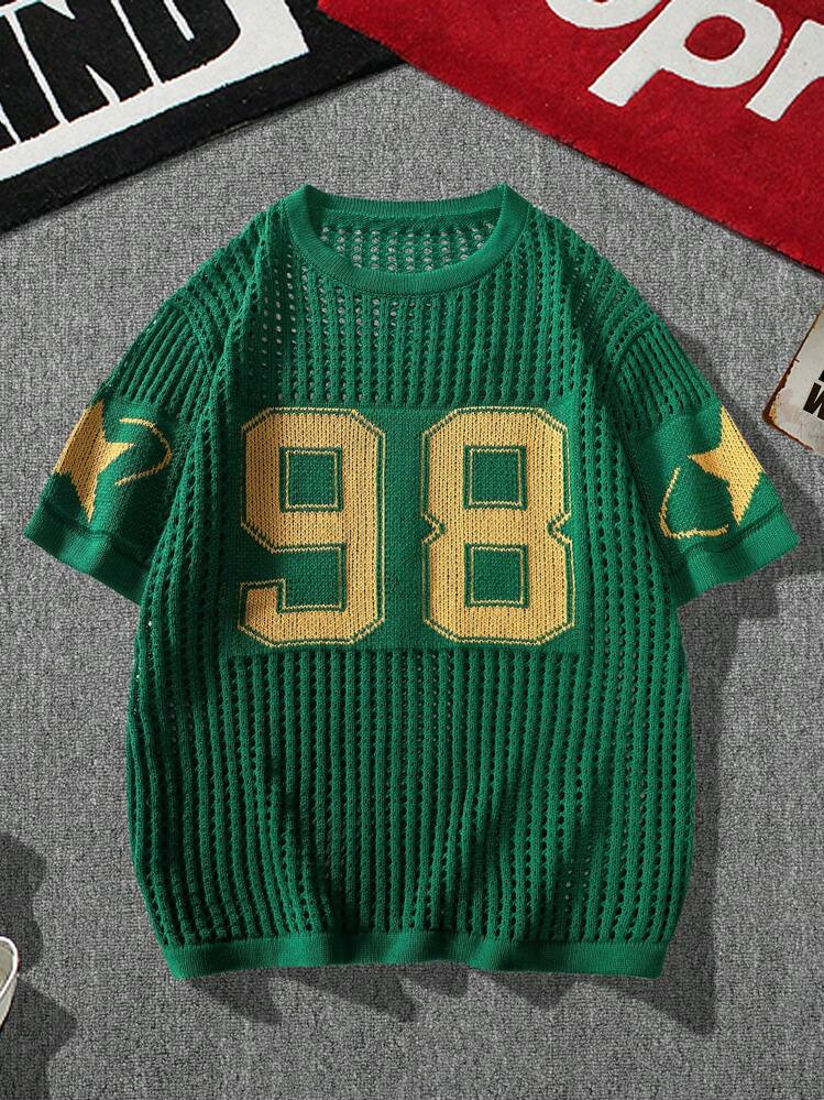 Manfinity Sporsity Men Number Pattern Round Neck Knit Top Jersey Back To School , Crochet , Color Block , Tropical , Funny , Friends , Letter | SHEIN