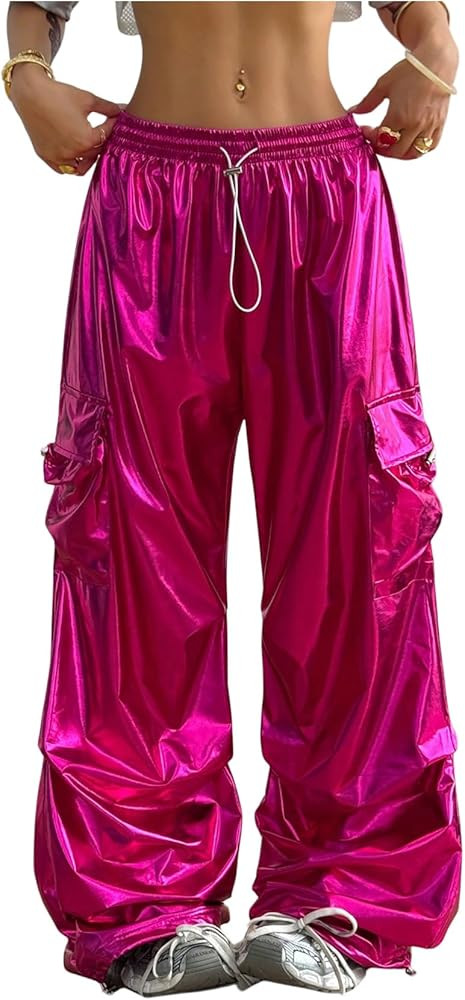 SHENHE Women's Y2k Metallic Cargo Pants Wide Leg Baggy Hip Hop Dance Rave Joggers Trousers | Amazon (US)